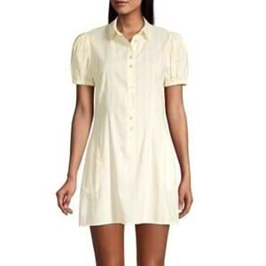 WeWoreWhat Elle Yellow Striped Puff Sleeve Mini Dress Medium